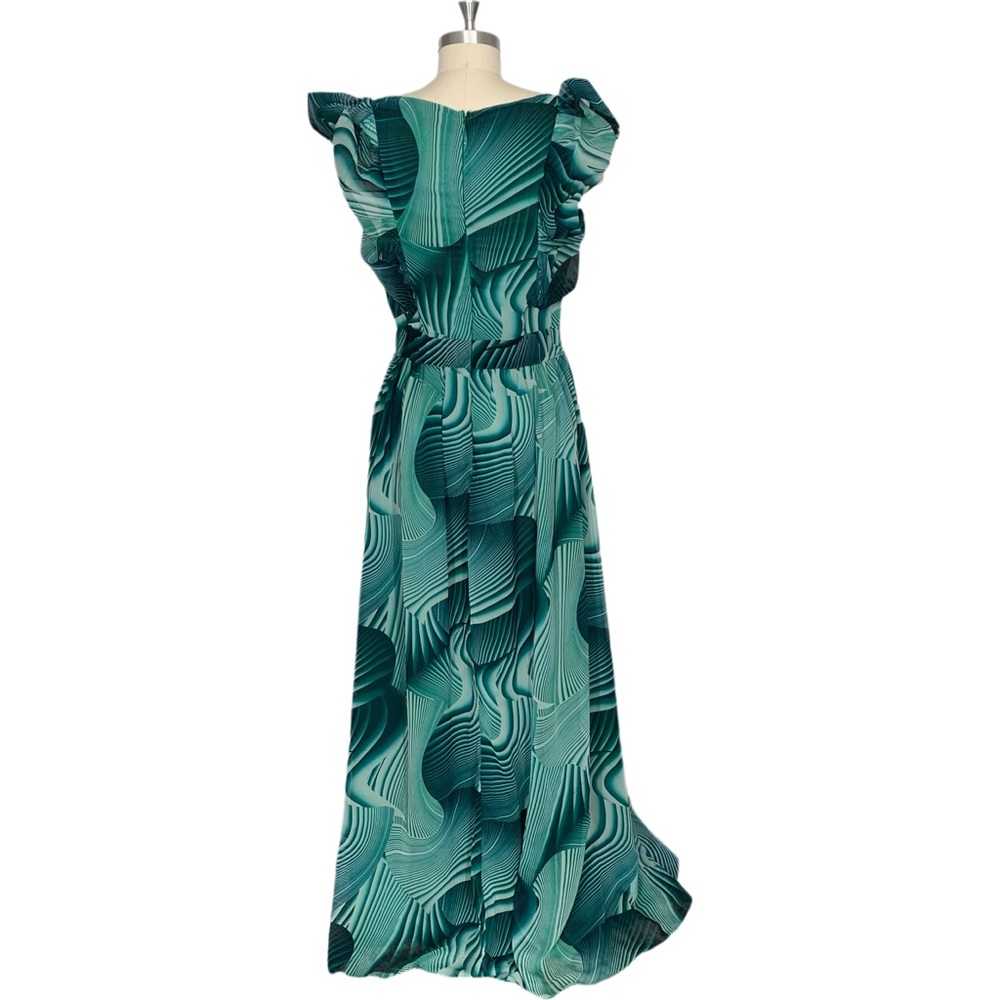 CQbyCQ Teal Maxi Dress with Ruffles Sleeveless Size Large Statement Dress - Picture 4 of 10